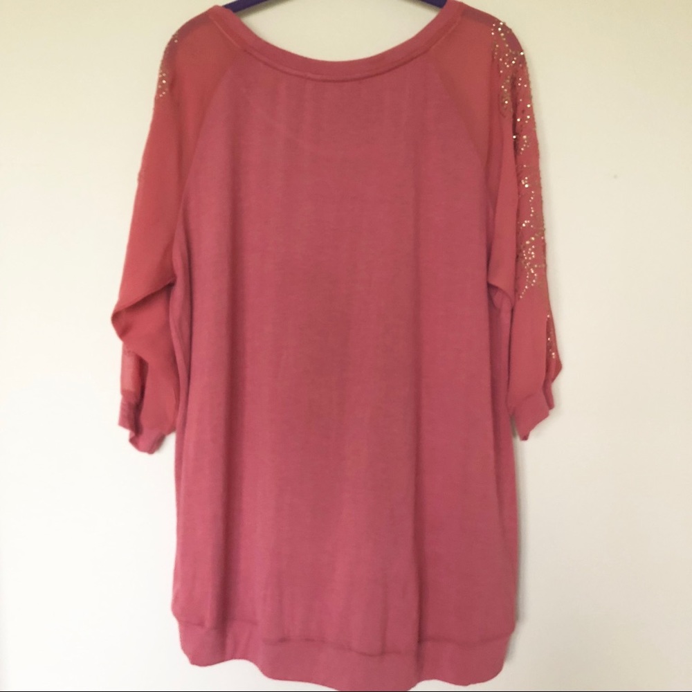Jolt Dusty Rose Sheer and Stone Accent Blouse - Picture 8 of 8